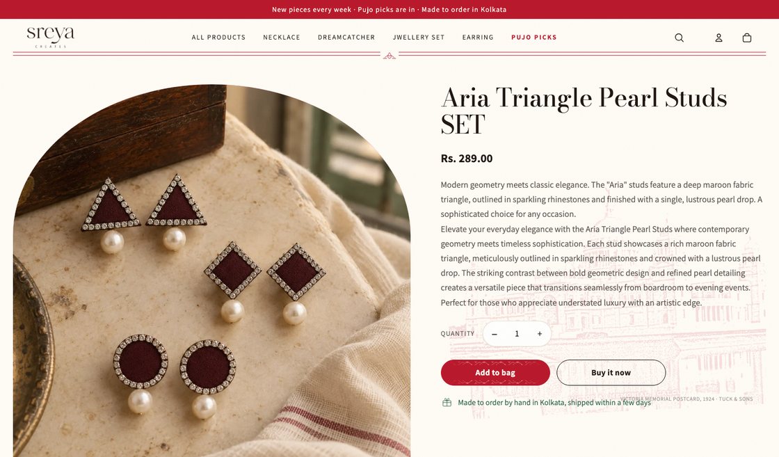 A Sreya Creates product page